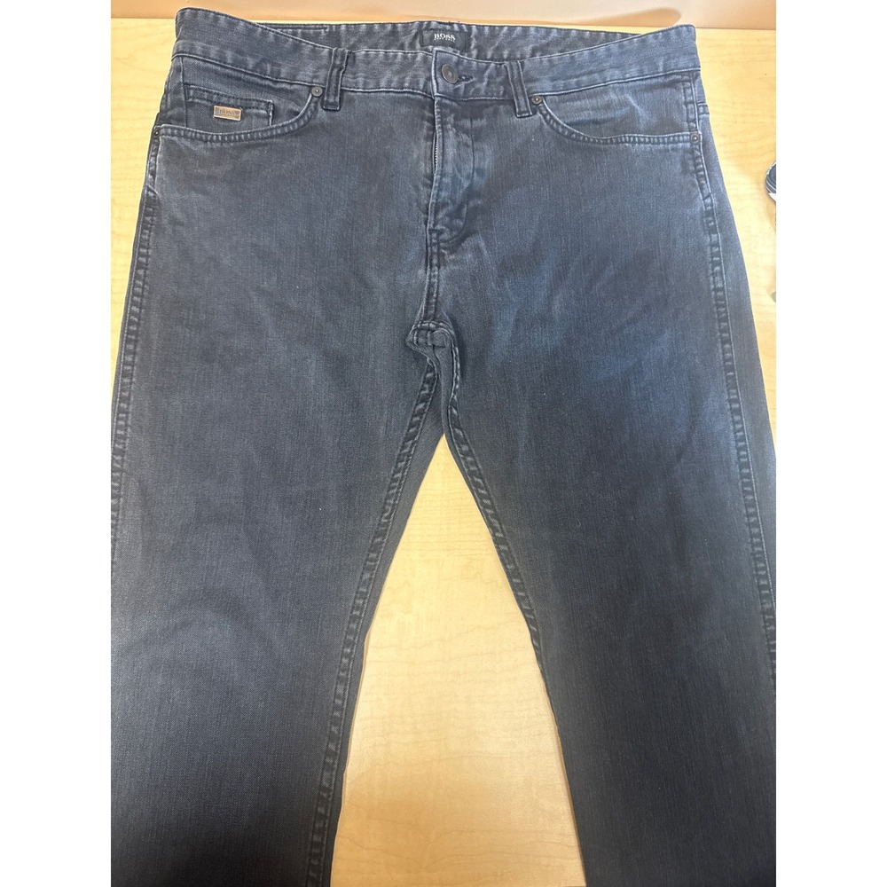Hugo Boss Mens Stretch Denim Jeans Dark Wash‎ Black Grey 36/30 Slim Straight